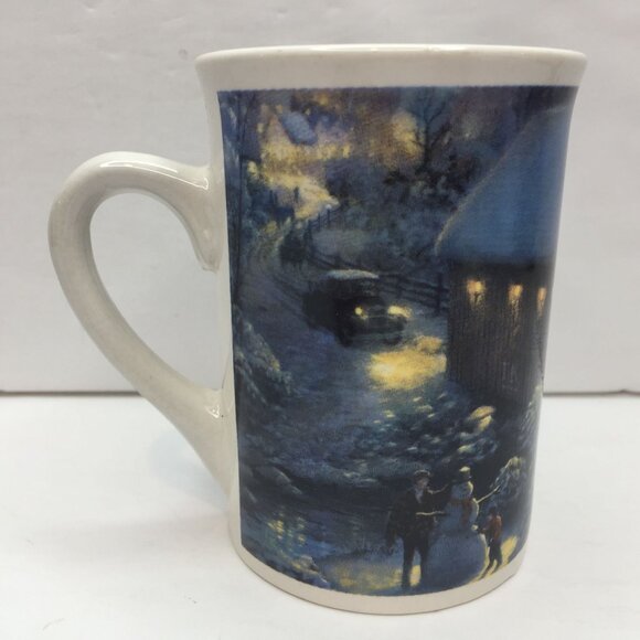 Vtg Thomas Kinkade Winter Evening Memory Covered Bridge Horse Sleigh Coffee Mug - Picture 2 of 10